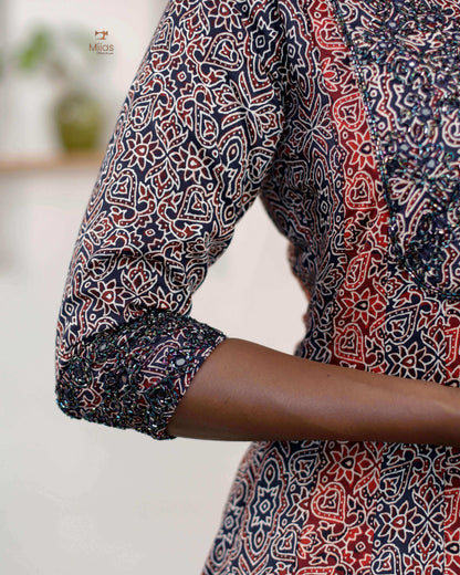 Ajrakh printed cotton panel-cut kurti