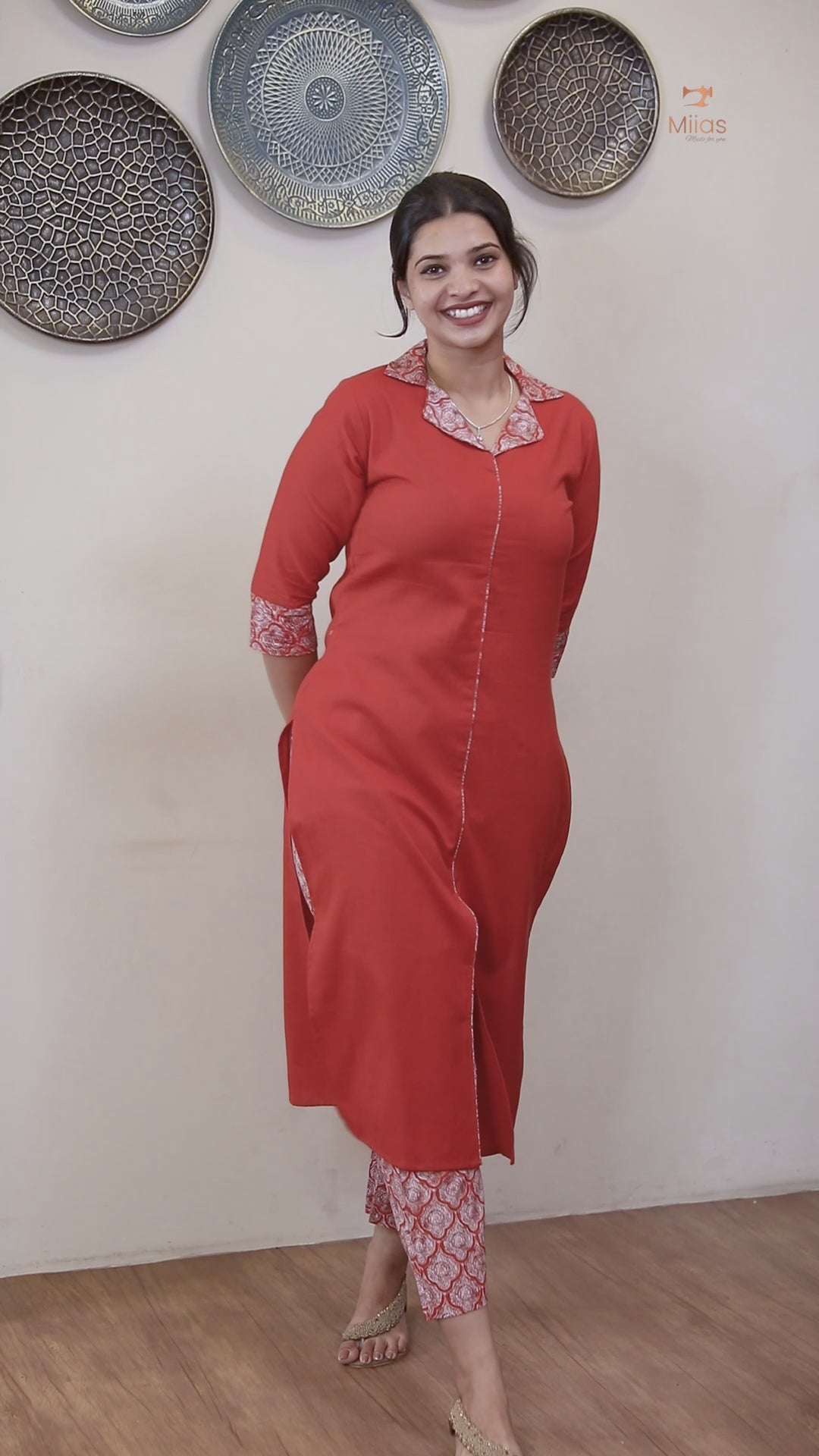 Cotton Co-ord Set with Double Collar & Printed Borders