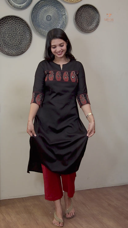 Jam Cotton Kurti with Sparkling Bead & Mirror Neck