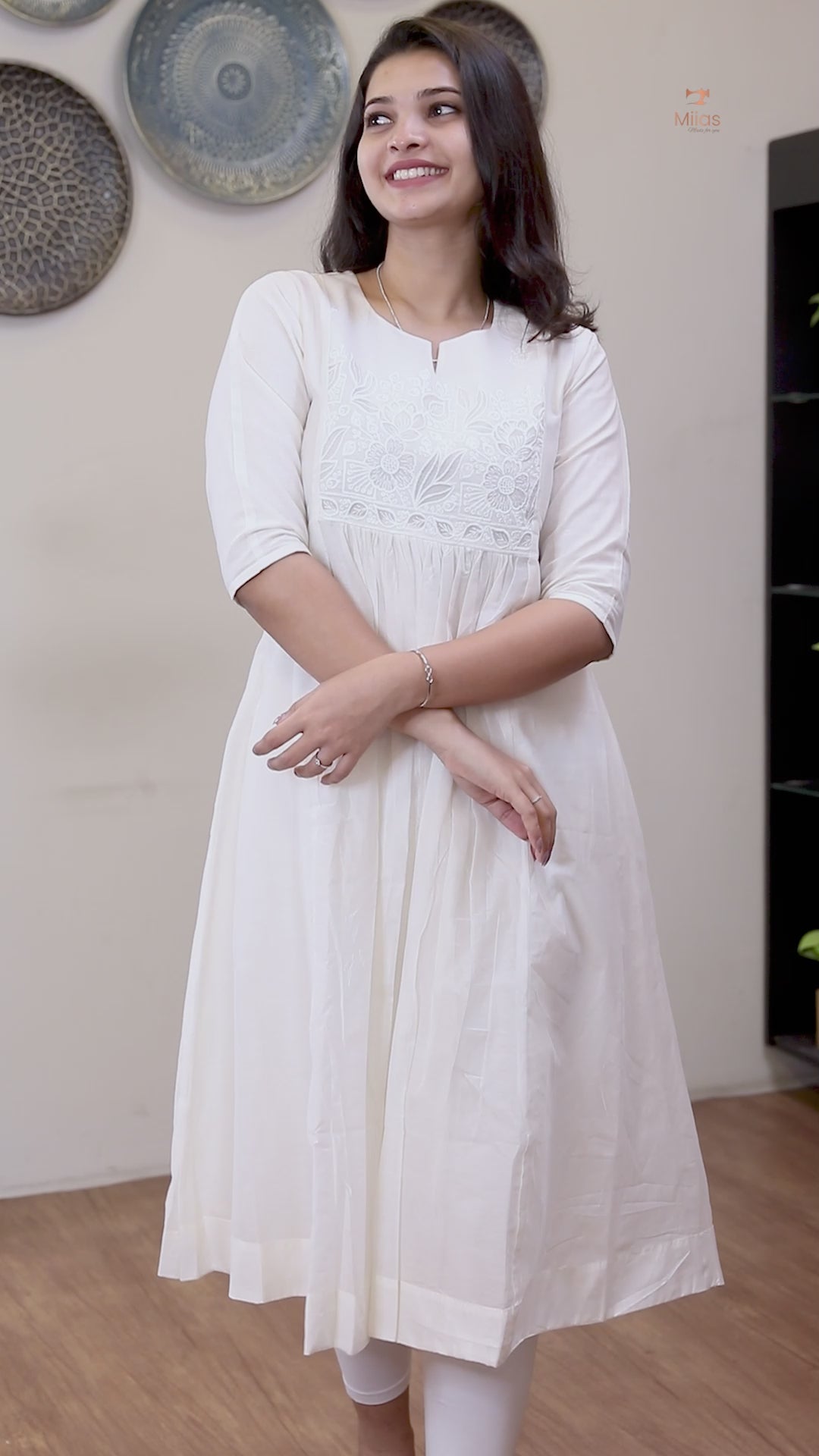 Mul Chanderi | 3-Panel Cut Dress Kurti | Off white