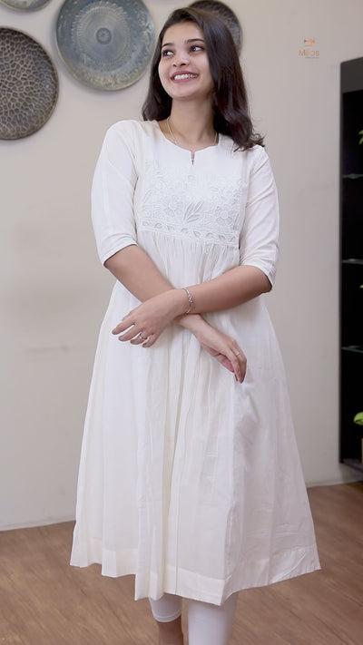 Mul Chanderi | 3-Panel Cut Dress Kurti | Off white