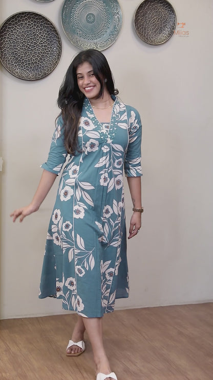 South Cotton Kurti with Mirrors, Sequins & Pocket-Blue