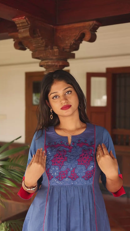 Mul Chanderi Dress Kurti | Elegant Pleated Panel Design