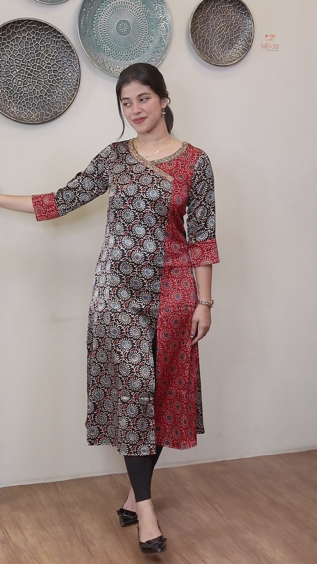 Mashru Silk Kurti: Overlapped Front & Sequins