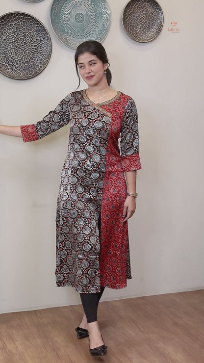 Mashru Silk Kurti: Overlapped Front & Sequins