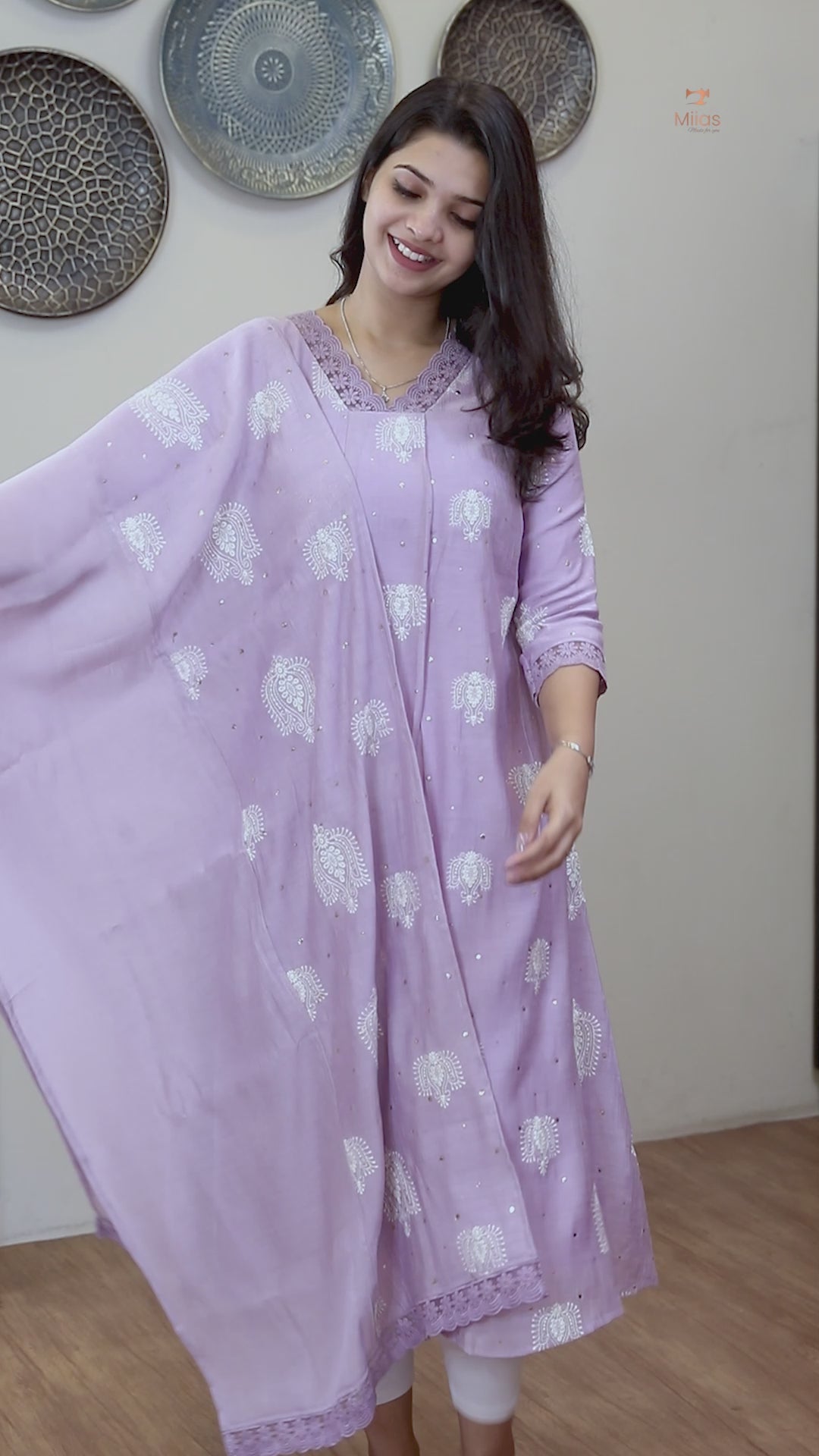Crushed Dhara Silk | A-Line Top & Dupatta Set | Dusty Lilac