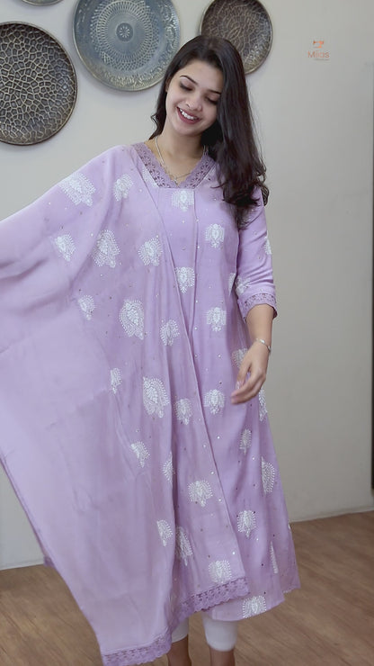 Crushed Dhara Silk | A-Line Top & Dupatta Set | Dusty Lilac