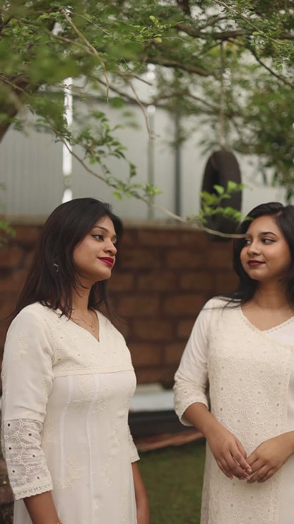 Pure Georgette Five-Panel Kurti | Luxe Embroidered & Lined-Off White.