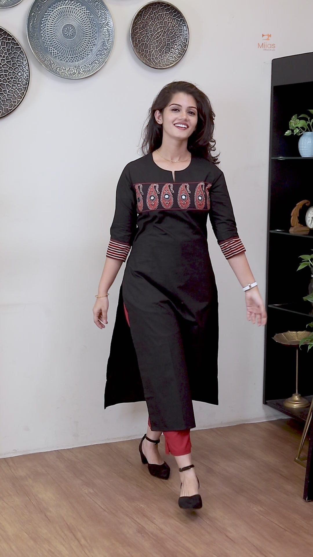 Jam Cotton Kurti | Sparkling Beaded Neckline & Slit