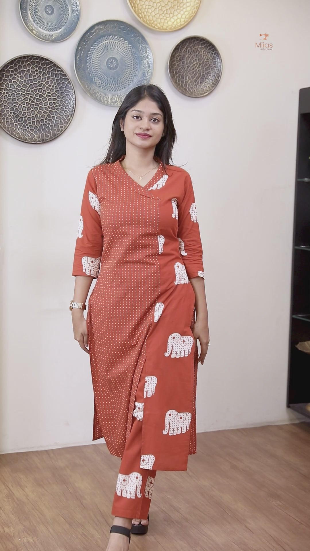 Premium Cotton Co-ord Set: Slit Top & Pocketed Bottom-Berry Red.